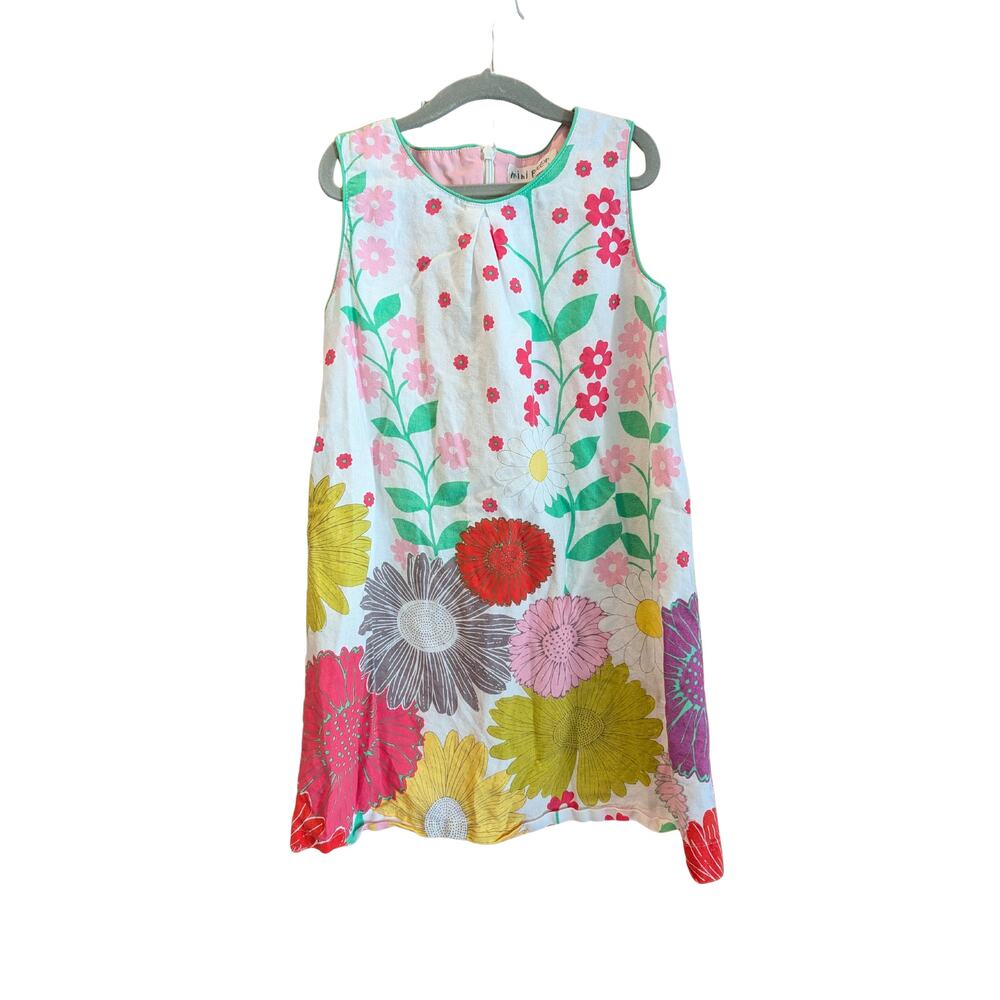 Mini Boden Retro Linen Blend Floral Kids Dress Sz 7-8